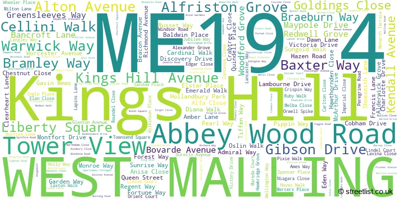 A word cloud for the ME19 4 postcode